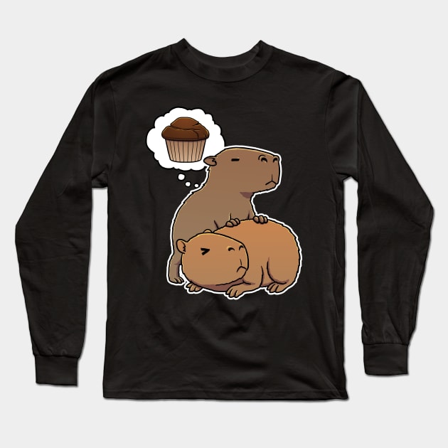 Capybara hungry for Chocolate Muffins Long Sleeve T-Shirt by capydays